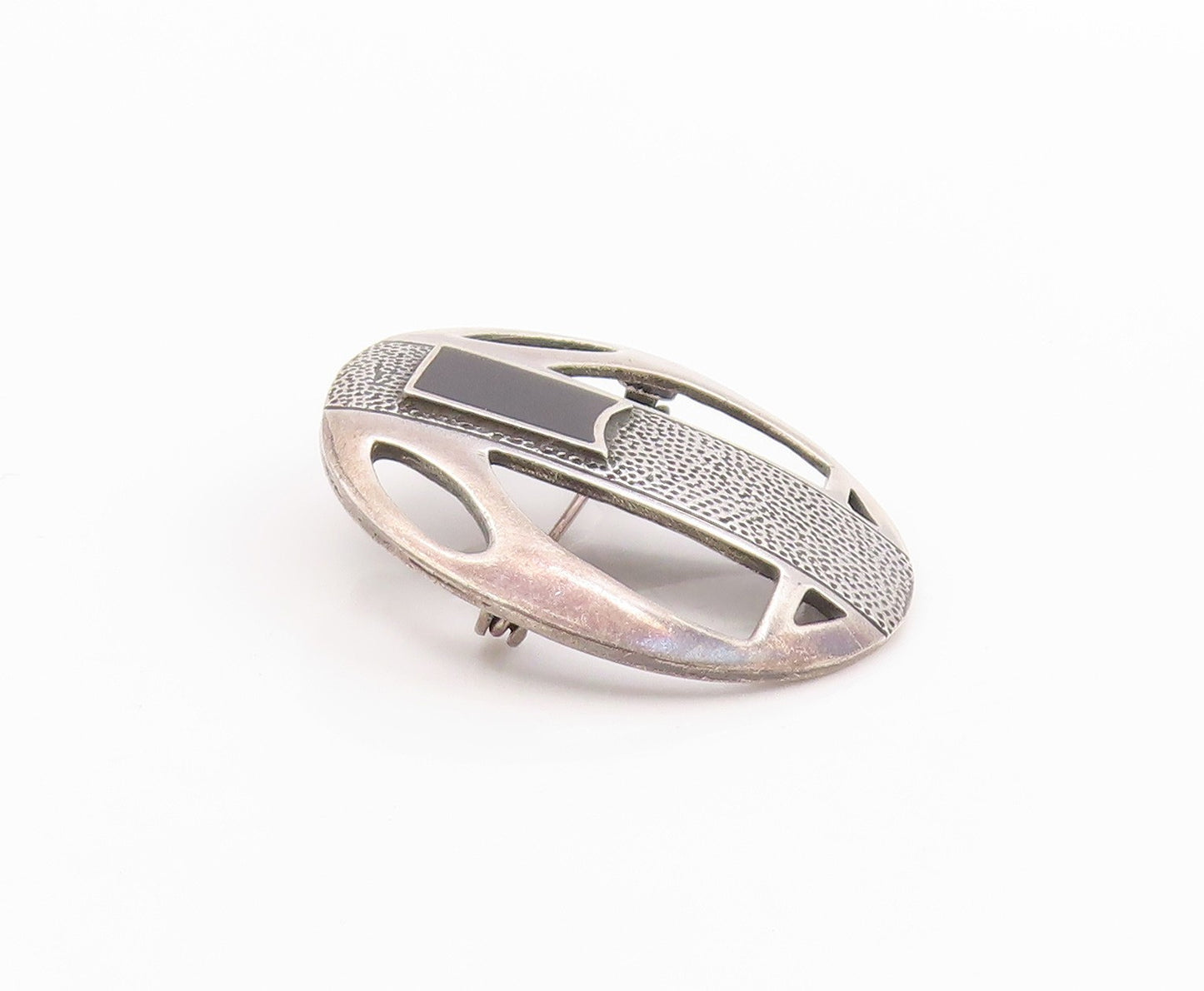 925 Sterling Silver Vintage Brooch Enameled Geometric Grace Medallion  BP11833