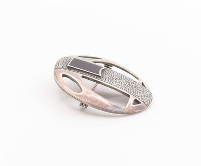 925 Sterling Silver Vintage Brooch Enameled Geometric Grace Medallion  BP11833