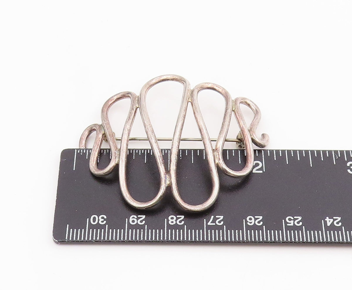 925 Sterling Silver Vintage Brooch Pin Minimalist Cutout Wave Design  BP12165