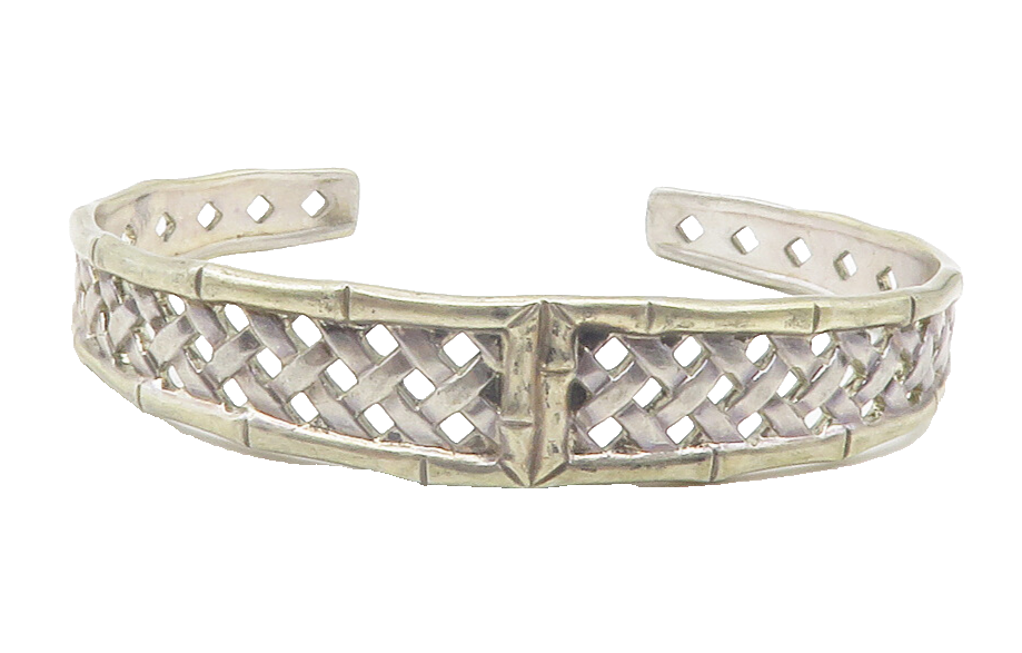 INTERNATIONAL STERLING 925 Silver Vintage Basket Weave Cuff Bracelet BT4766