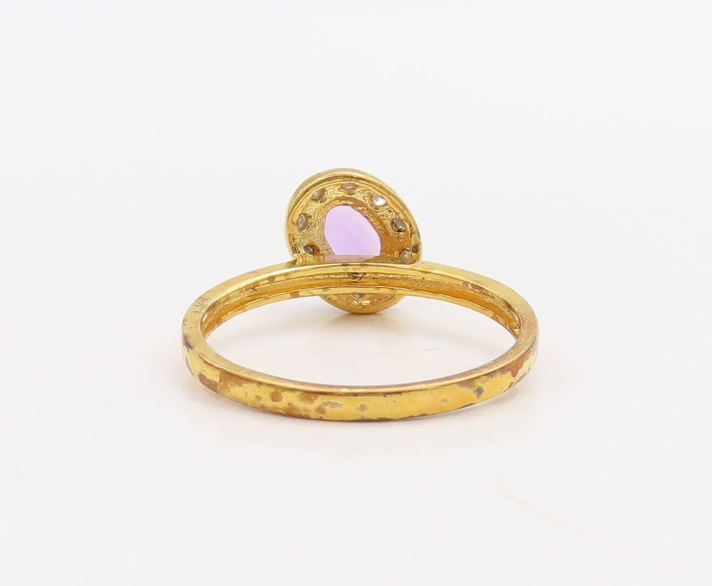 925 Sterling Silver Vintage Ring Gold Plated Diamonds & Gemstones  Sz 8  RG30536