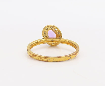 925 Sterling Silver Vintage Ring Gold Plated Diamonds & Gemstones  Sz 8  RG30536