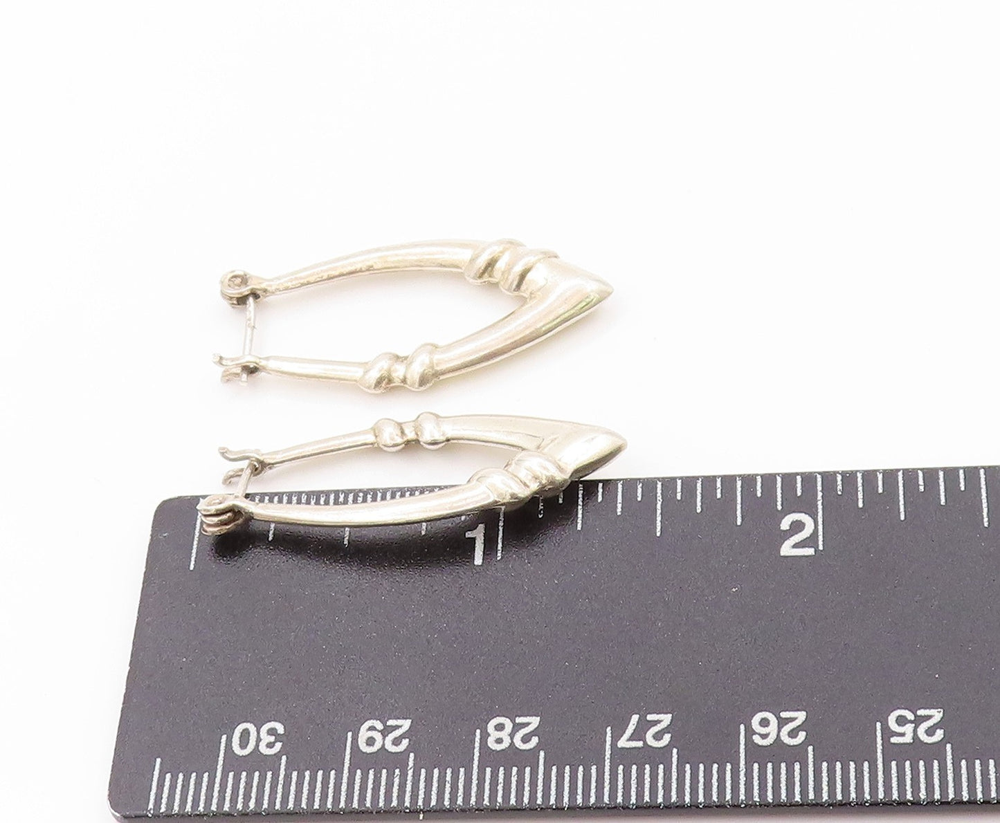 925 Sterling Silver Vintage Earrings Shiny Hollow Fluted Detail Hoops EG13553