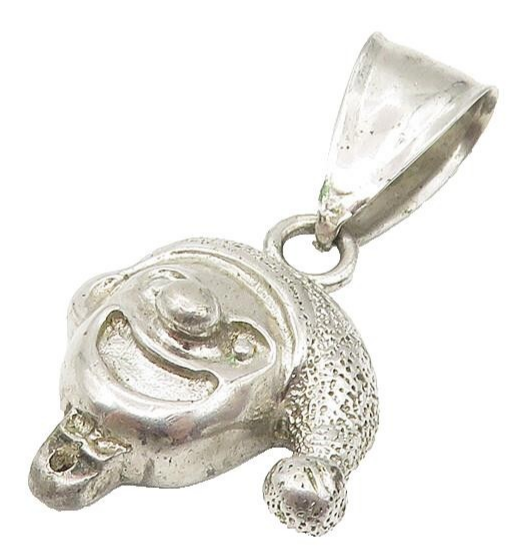 925 Sterling Silver  Vintage Shiny Clown Face Motif Drop Pendant  PT8750