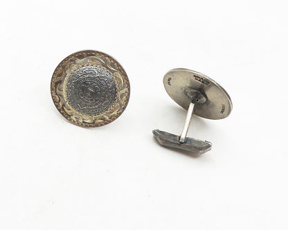 MEXICO 925 Sterling Silver  Vintage Mayan Aztec Sun Calendar Cuff Links TR1706