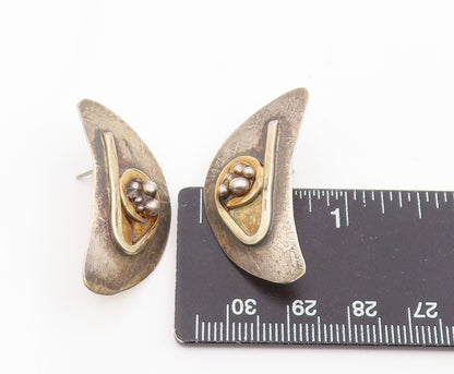 925 Sterling Silver Vintage Earrings DE LILLO Bold Crescent Moon Studs  EG14176