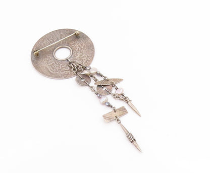 925 Sterling Silver Vintage Brooch Pin ROPER Pearl Geometric Dangle  BP12432
