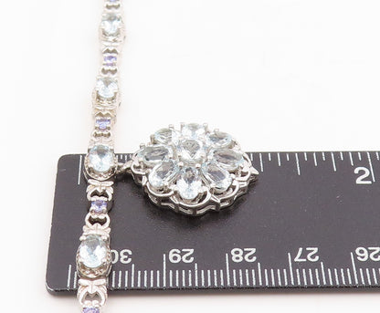 925 Sterling Silver Vintage Pendant Tanzanite & Topaz Floral Choker  PT25330