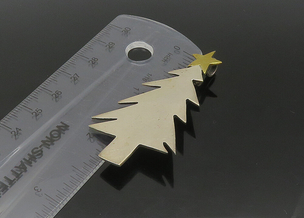 MEXICO 925 Silver  Vintage Two Tone Christmas Tree & Star Brooch Pin  BP8743