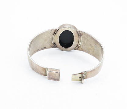 SOLEMN 925 Sterling Silver   Vintage Cabochon Black Onyx Cuff Bracelet  BT3250