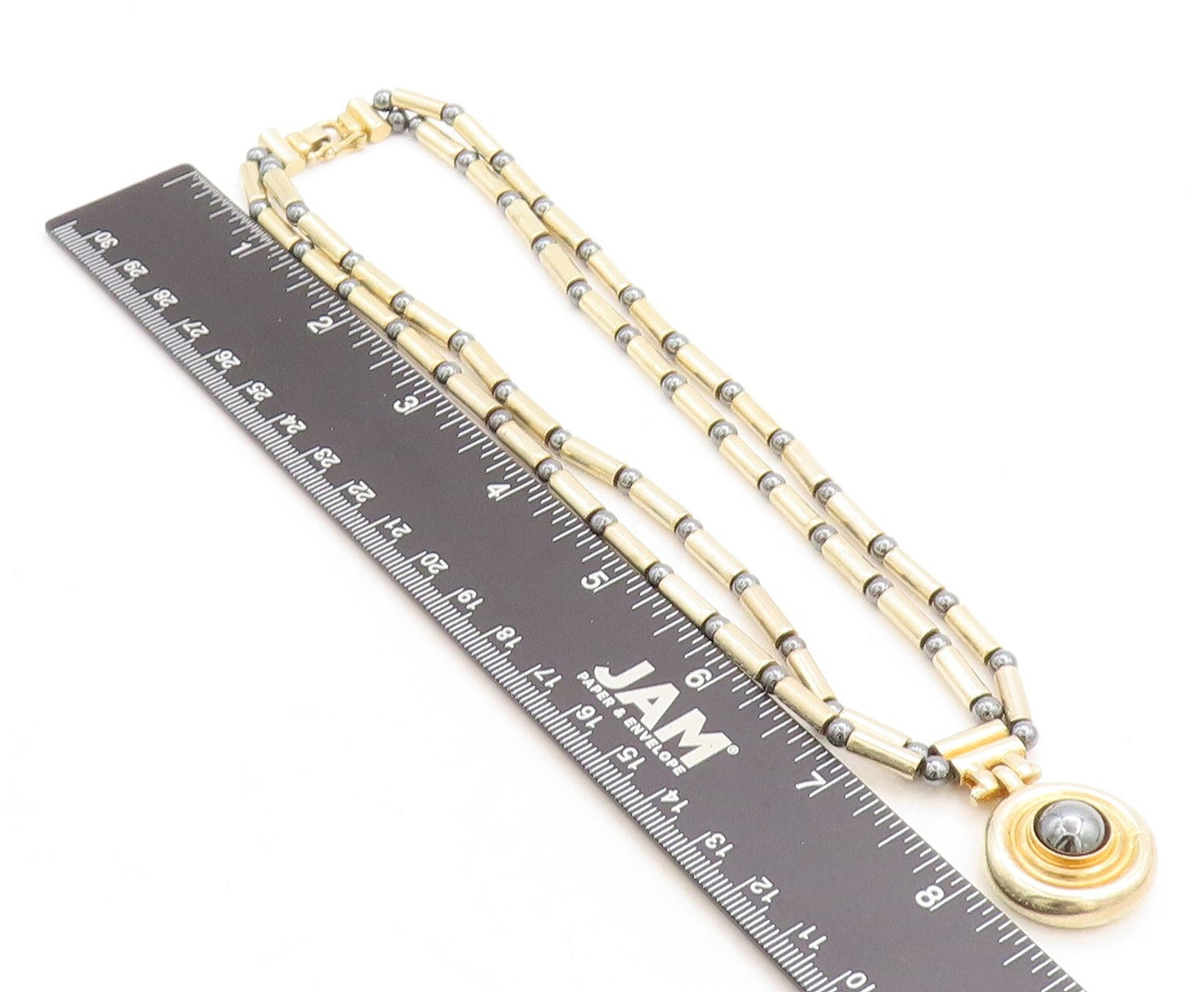 ANTIOCH 925 Silver Vintage Hematite Gold Plated Bar Chain Necklace  NE1771