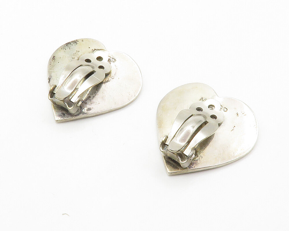 MEXICO 925 Sterling Silver  Vintage Love Heart Non Pierce Earrings  EG7235