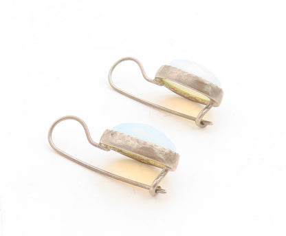 925 Sterling Silver Vintage Earrings Dark Tone Cabochon Cut Mystic Opal  EG13292