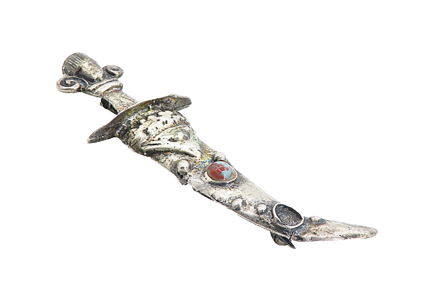 BROOKCRAFT 925 Silver  Vintage Jasper Dagger & Sheath Motif Brooch Pin  BP3058