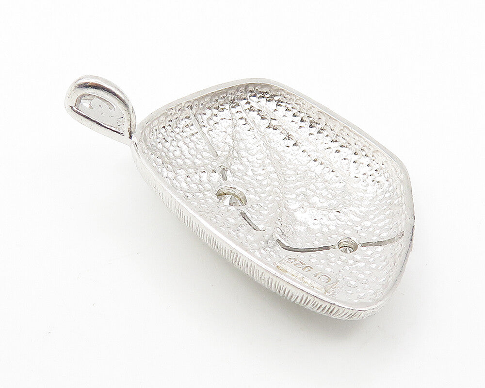 925 Sterling Silver  Sparkling Cubic Zirconia Textured Swirl Pendant  PT8392