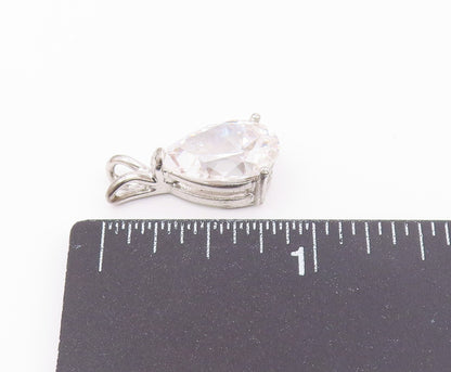925 Sterling Silver  Vintage Shiny Pear Shape Cubic Zirconia Pendant  PT19752