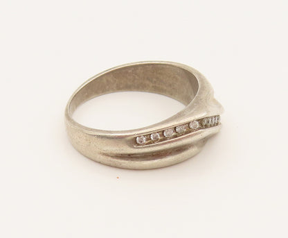 925 Sterling Silver  Vintage Genuine Diamonds Zig Zag Band Ring Sz 8  RG26288