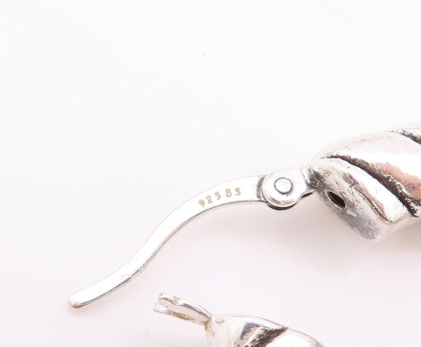 925 Sterling Silver Vintage Earrings Solid Twisted Rope Etched Hoops  EG13088
