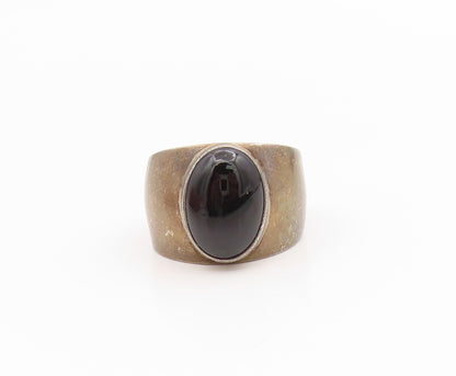 925 Sterling Silver Vintage Ring MEXICO Cabochon Black Onyx Band  Sz 8  RG34647