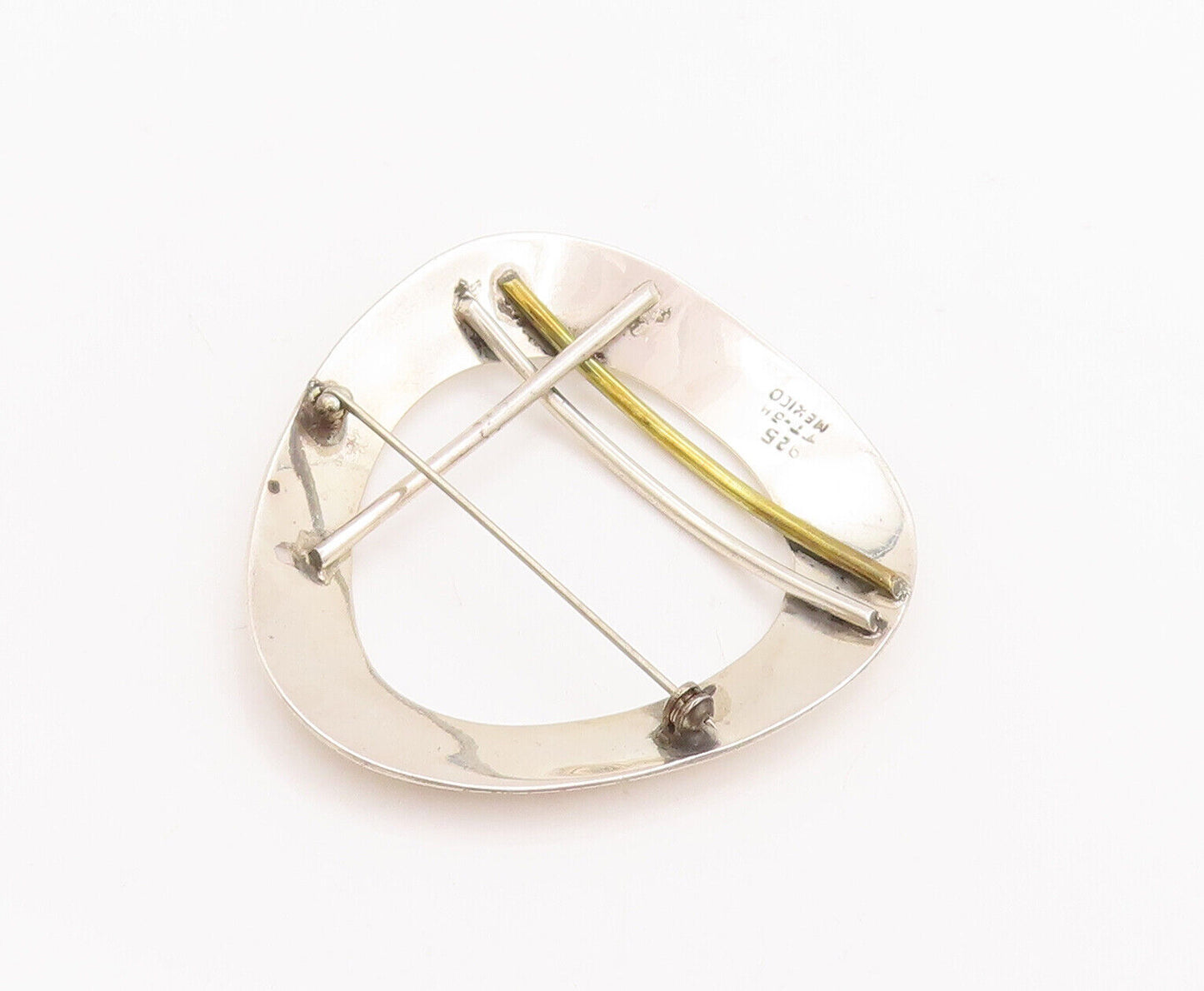 925 Sterling Silver Vintage Brooch Pin MEXICO Large Egg Shape Ring & Rod BP10849