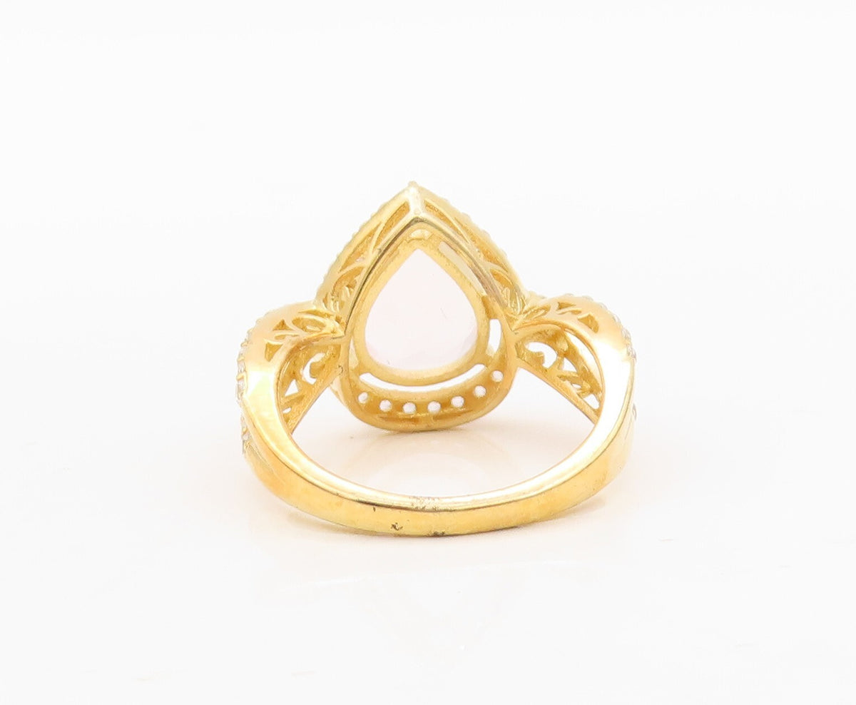 925 Sterling Silver Vintage Ring Gold Plated Drop Gemstone & CZ  Sz 7.5  RG30476