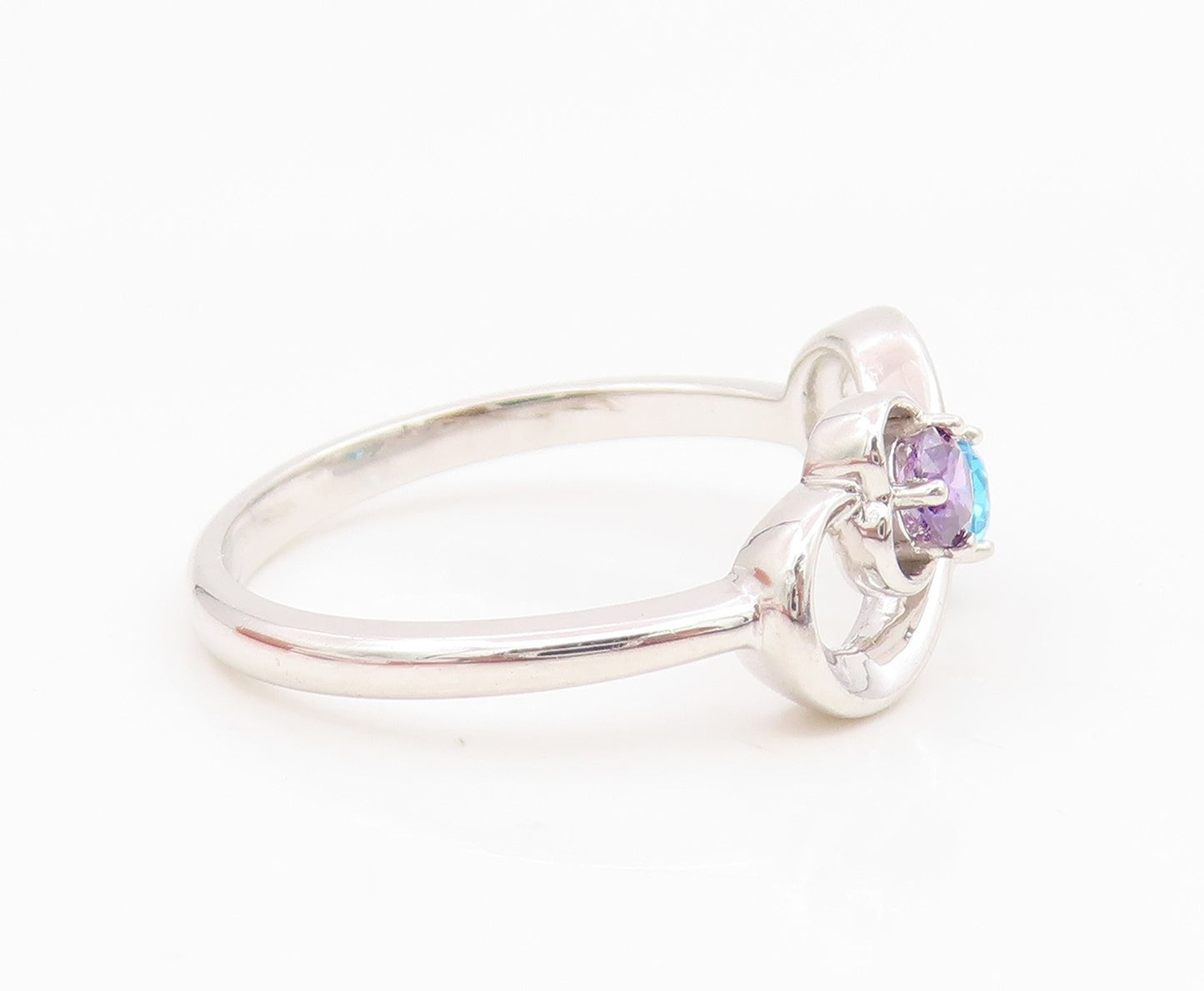 925 Sterling Silver Vintage Ring Amethyst & Topaz Infinity Heart Sz 6.5 RG35260