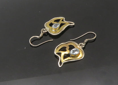 925 Sterling Silver  Vintage Aquamarine Love Hearts Dangle Earrings  EG10941