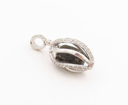 925 Sterling Silver Vintage Pendant Sparkling CZ Caged Gemstone Charm   PT25164