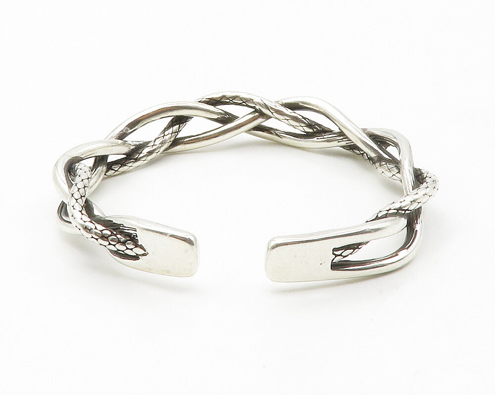925 Sterling Silver  Vintage Shiny Etched Braided Style Cuff Bracelet  BT5535