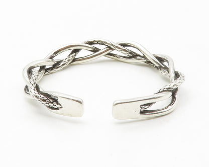 925 Sterling Silver  Vintage Shiny Etched Braided Style Cuff Bracelet  BT5535