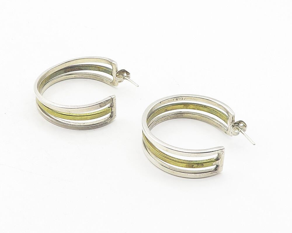MEXICO 925 Sterling Silver  Vintage Two Tone Shiny J Hoop Earrings  EG6222