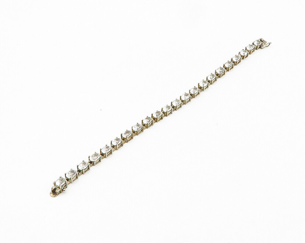 925 Sterling Silver   Vintage Prong Set White Topaz Tennis Bracelet  BT7649