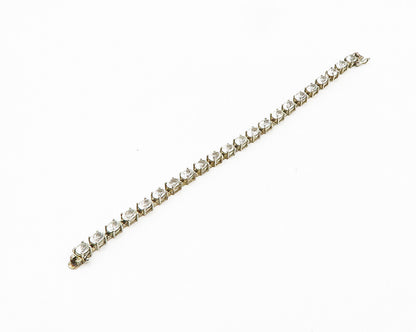 925 Sterling Silver   Vintage Prong Set White Topaz Tennis Bracelet  BT7649