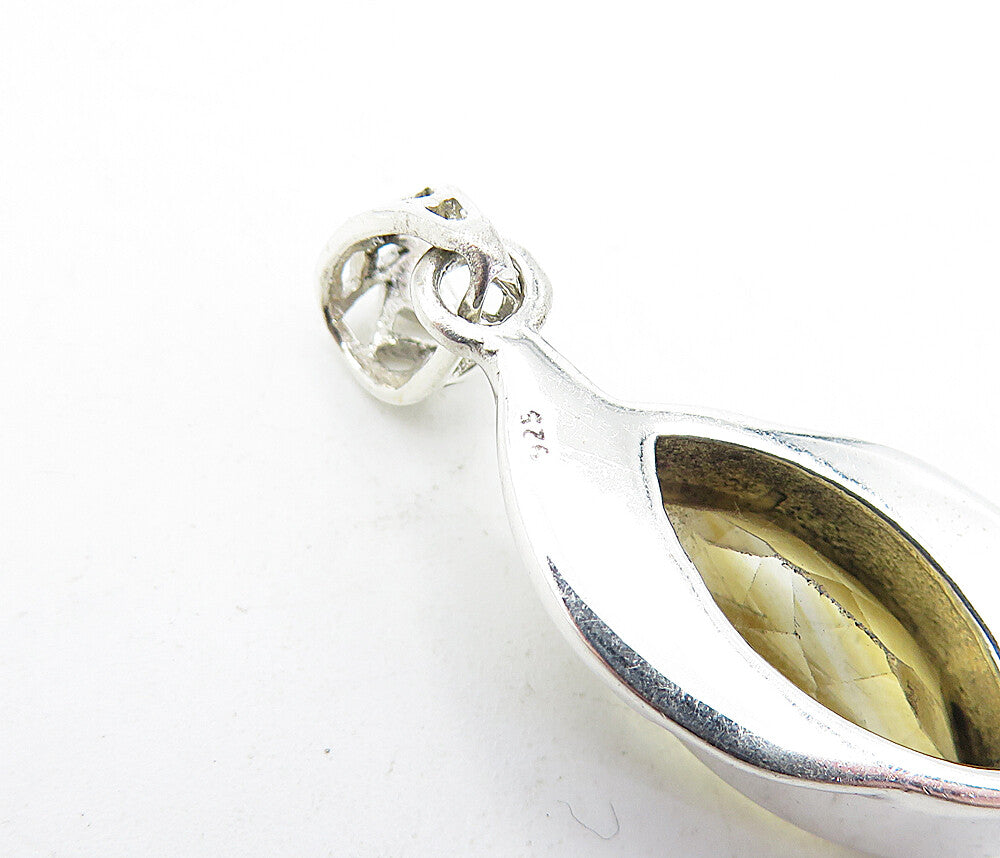 925 Sterling Silver Marquise Cut Citrine Shiny Polished Drop Pendant PT3460
