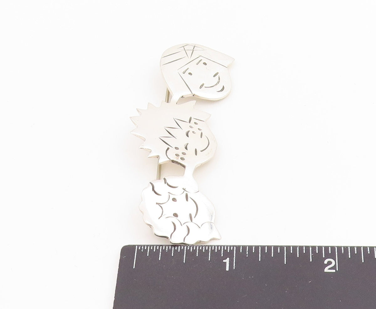 925 Sterling Silver Vintage Brooch Etched Family Ties Smiling Faces Pin  BP11992