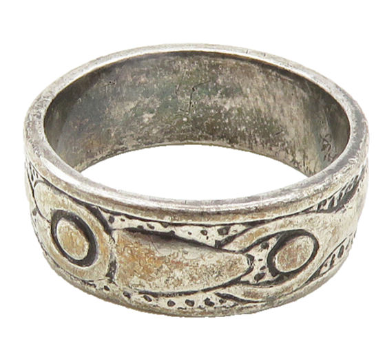 DESIGNER 925 Silver  Vintage Chiseled Figures Band Ring Ring Sz 6  RG18927