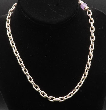 JUDITH RIPKA 925 Silver  Vintage Chalcedony & Amethyst Chain Necklace  NE3920