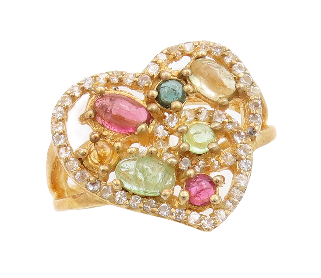 925 Sterling Silver Vintage Ring Gold Plated Gemstone Heart  Sz 7  RG30631