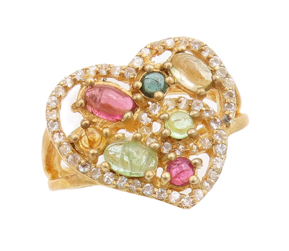925 Sterling Silver Vintage Ring Gold Plated Gemstone Heart  Sz 7  RG30631