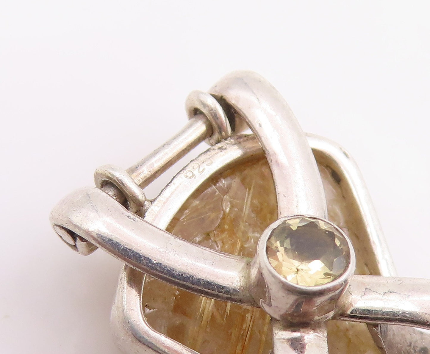 925 Sterling Silver Vintage Pendant Modernist Citrine & Gemstone Charm  PT26247
