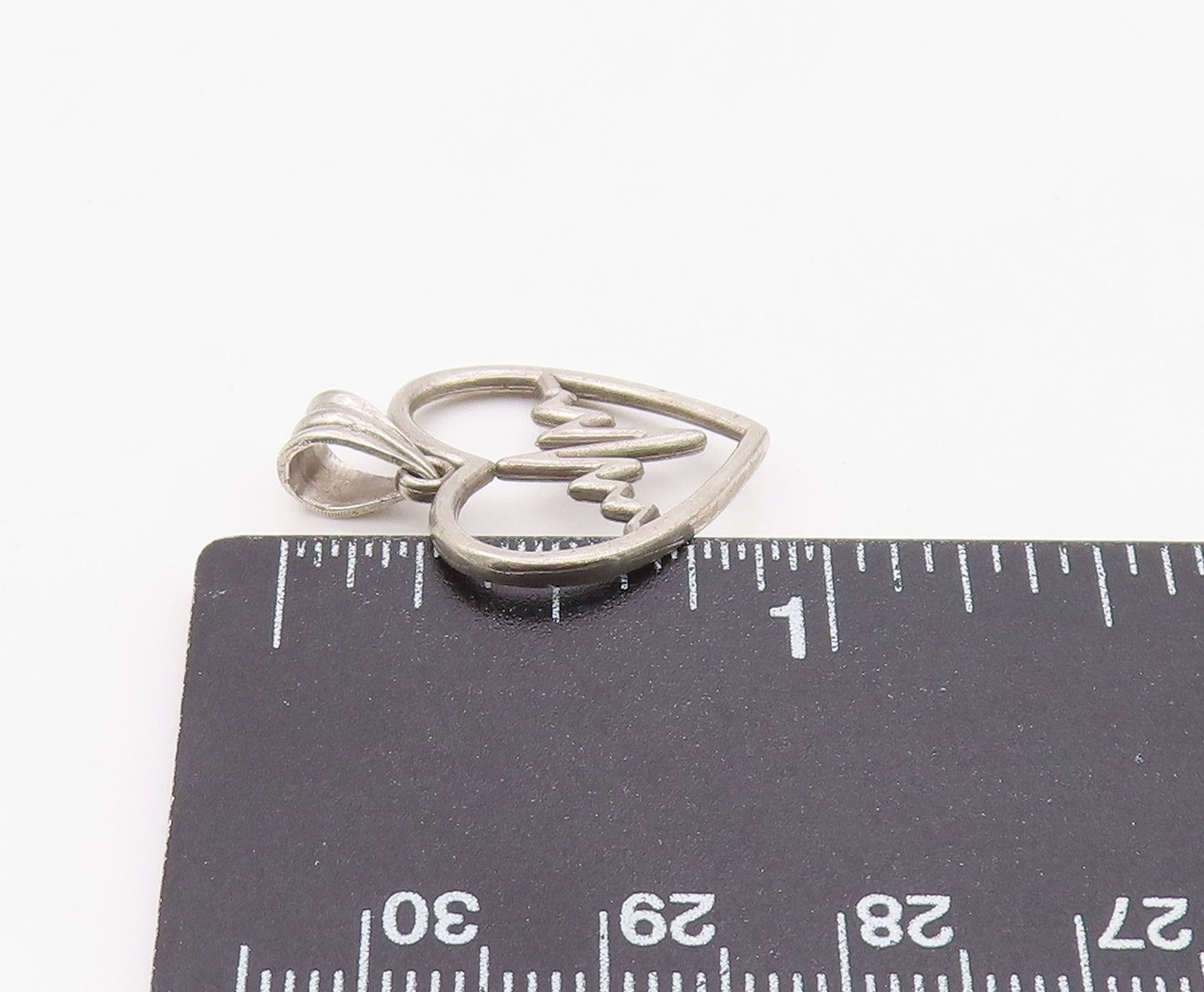 925 Sterling Silver Vintage Pendant Lifeline Pulse Open Love Heart Charm PT26311