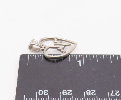 925 Sterling Silver Vintage Pendant Lifeline Pulse Open Love Heart Charm PT26311