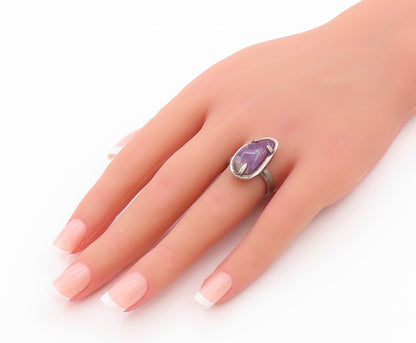 925 Sterling Silver Vintage Ring Modernist Amorphas Shape Amethyst Sz 7  RG32637