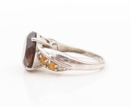 925 Sterling Silver Vintage Ring Swirled Gemstone Band Smoky Quartz Sz 7 RG31832