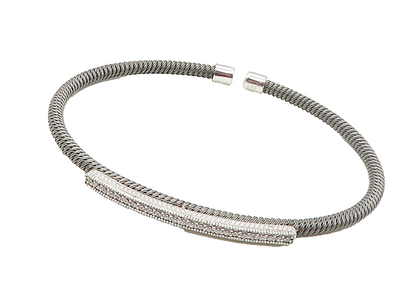 925 Sterling Silver  Shiny Cubic Zirconia Wire Twist Bangle Bracelet  BT6644