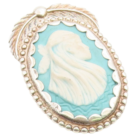 925 Sterling Silver Vintage Brooch Pin CAROLYN POLLACK Cameo Portrait  BP12661
