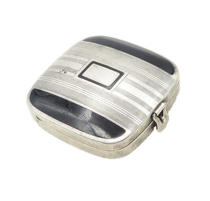 925 Sterling Silver  Vintage Inlaid Black Onyx Square Compact Mirror  TR1737