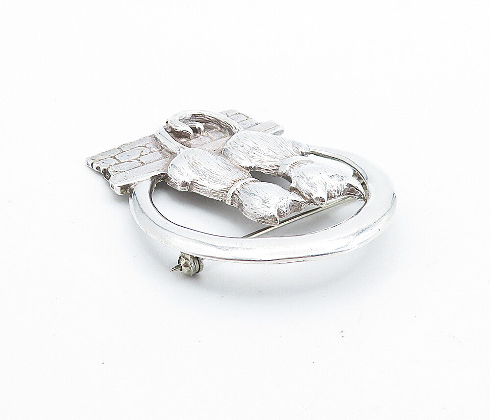 MEXICO 925 Sterling Silver  Vintage Sitting Cat Couple Brooch Pin  BP2634