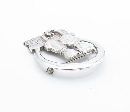 MEXICO 925 Sterling Silver  Vintage Sitting Cat Couple Brooch Pin  BP2634