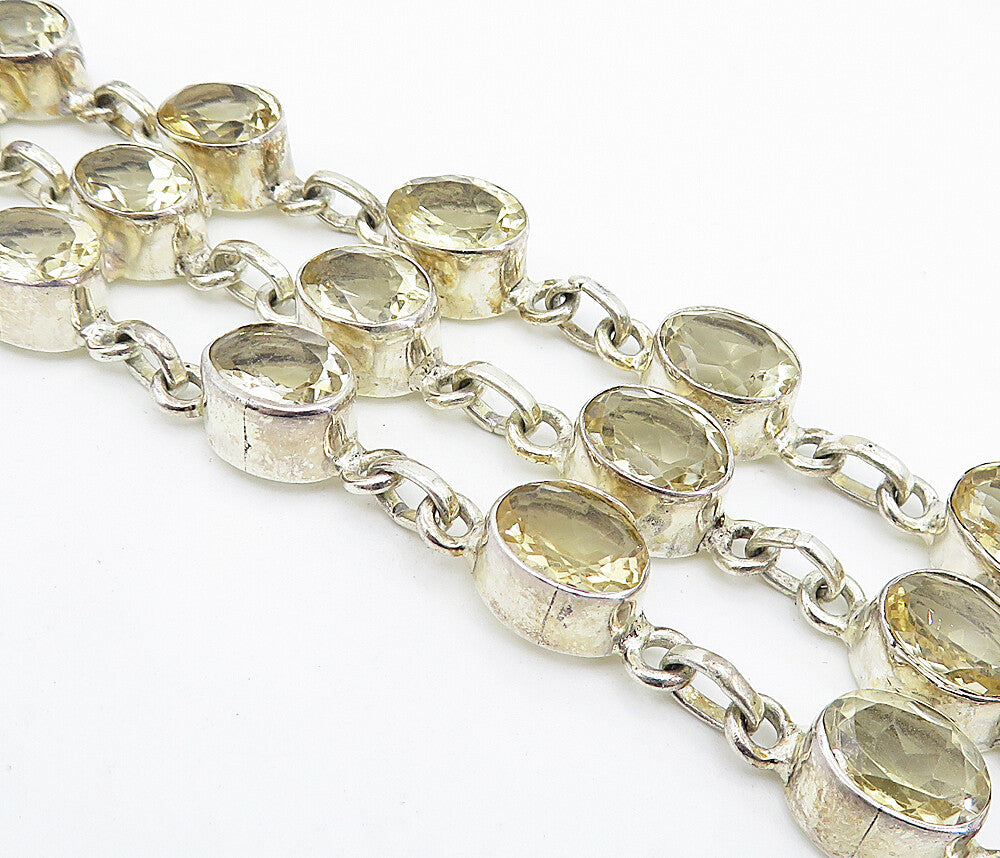 925 Sterling Silver  Vintage Yellow Topaz Three Row Chain Bracelet  BT3150
